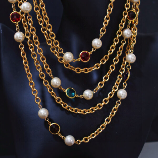 #130 Fashionable, simple and high-end necklace with unique design, retro multi-layer crystal glass pearl necklace - Image 2