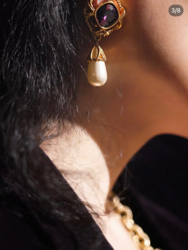 #129 Fashionable, simple and high-end necklace, personalized design Zircon pearl earrings, ring, long glass pearl necklace - Image 3