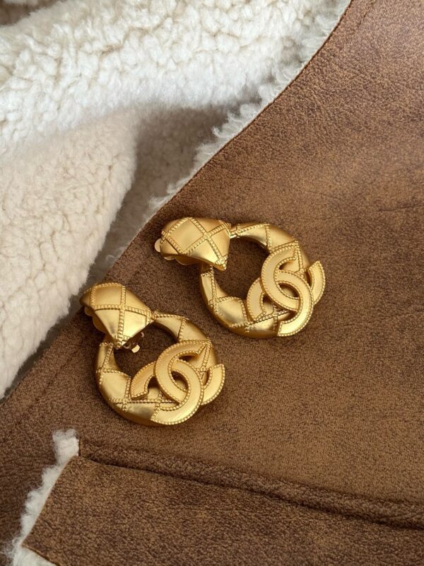 Vintage gold CC earrings, bracelet set - Image 2