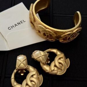 Vintage gold CC earrings, bracelet set