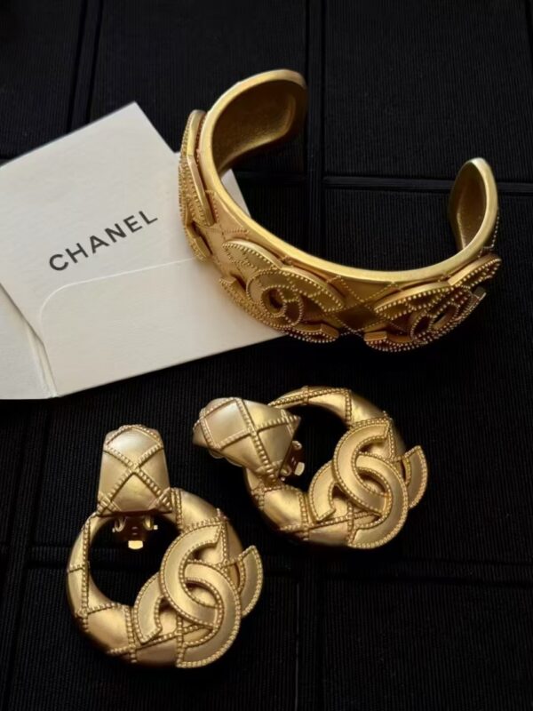 Vintage gold CC earrings, bracelet set