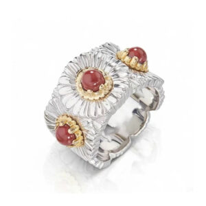 #269 Fashion and Sophistication 925 Silver Niche Design Orange-red Daisy shape ladies' ring