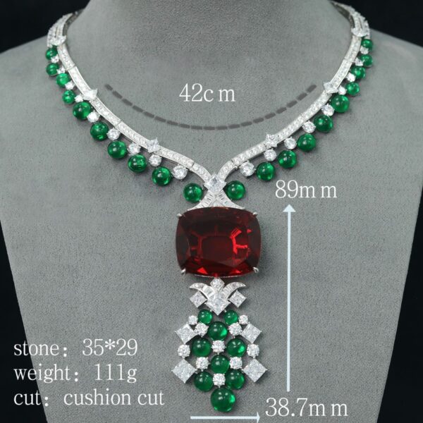 #264 Fashionable and high-end 925 silver niche design green long pendant Girls' necklace - Image 2