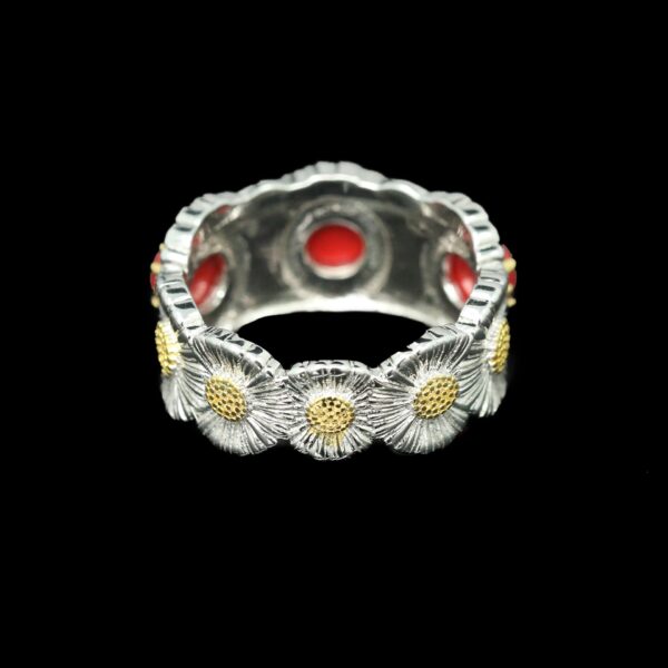 #269 Fashion and Sophistication 925 Silver Niche Design Orange-red Daisy shape ladies' ring - Image 3