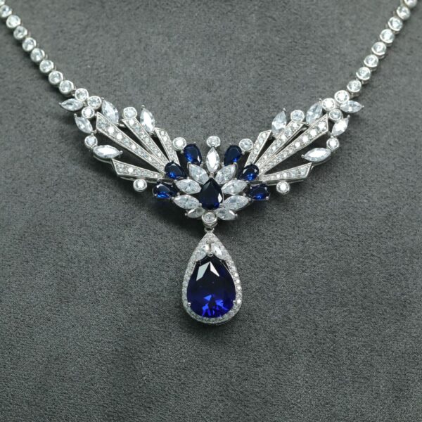 #249 Fashionable and High-end 925 silver niche design blue pendant Girls' Necklace - Image 4