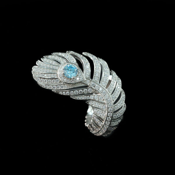 #245 Fashionable and High-end 925 silver niche design feather-shaped girls' ring - Image 2