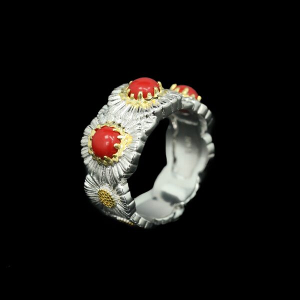 #269 Fashion and Sophistication 925 Silver Niche Design Orange-red Daisy shape ladies' ring - Image 5