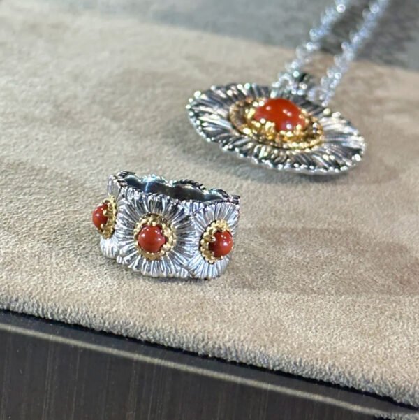 #269 Fashion and Sophistication 925 Silver Niche Design Orange-red Daisy shape ladies' ring - Image 8