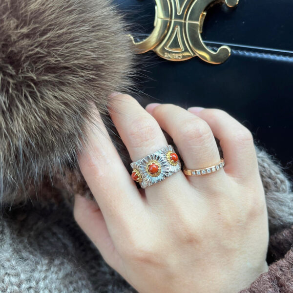#269 Fashion and Sophistication 925 Silver Niche Design Orange-red Daisy shape ladies' ring - Image 9
