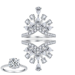 #157 S925 Silver Light Luxury, exquisite and high-end crown row ring, teardrop Moissanite, ladies' stacked ring