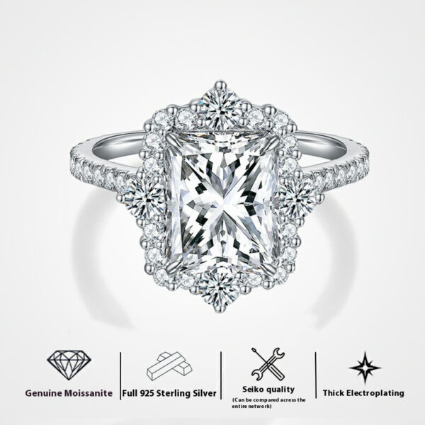 #232 S925 Silver Light Luxury, Exquisite and high-end 4-carat Redien Che All-Moissan diamond ring - Image 2