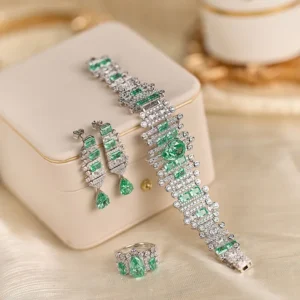 #424 S925 silver-gilded gold evening lady's Paráiteba color ring, earrings and necklace