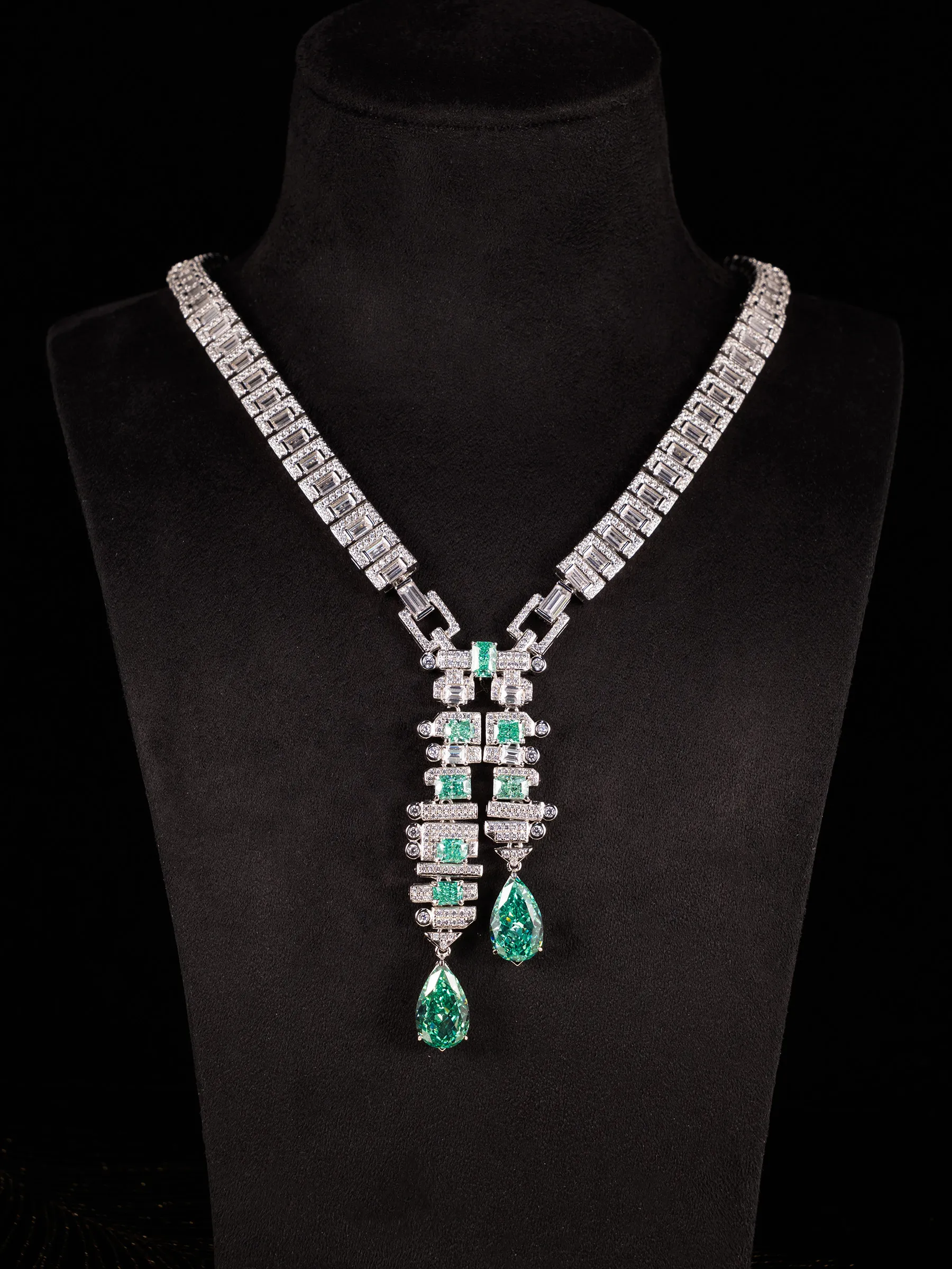 #427 S925 silver plated with gold, Paráiteba color cultivated diamond ladies' evening necklace