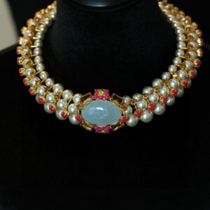 #313 Fashionable and High-end Retro colored diamond Pearl Necklace