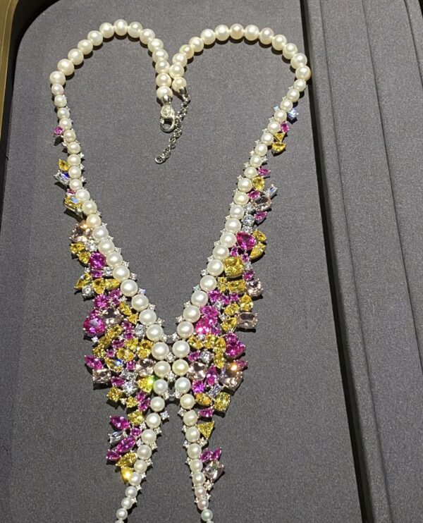 #102 925 Silver necklace and earrings with natural pearls and colored zircon - Image 3