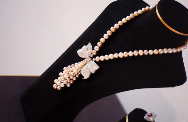 #119 8-9MM natural freshwater pearl sweater chain bow tassel 925 sterling silver set zircon long necklace - Image 3