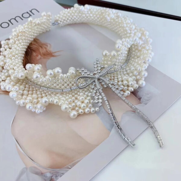 #111 925 Silver inlaid zircon natural pearl necklace, hand-woven pearl necklace - Image 2