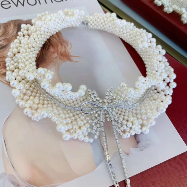 #111 925 Silver inlaid zircon natural pearl necklace, hand-woven pearl necklace - Image 3