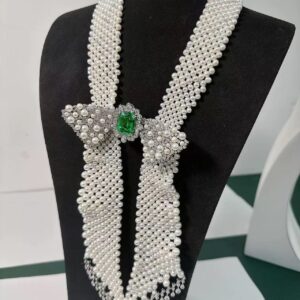 #97 925 Silver-inlaid zircon necklace, natural freshwater pearl hand-woven necklace