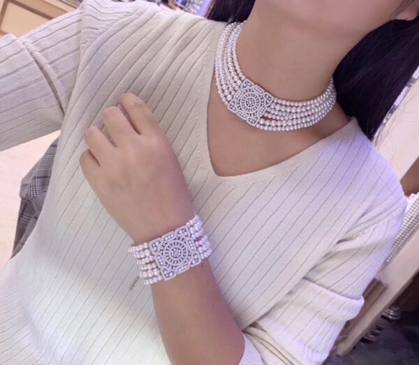 #116 Natural Pearl Necklace Bracelet Set, 925 sterling silver inlaid with zircon - Image 5