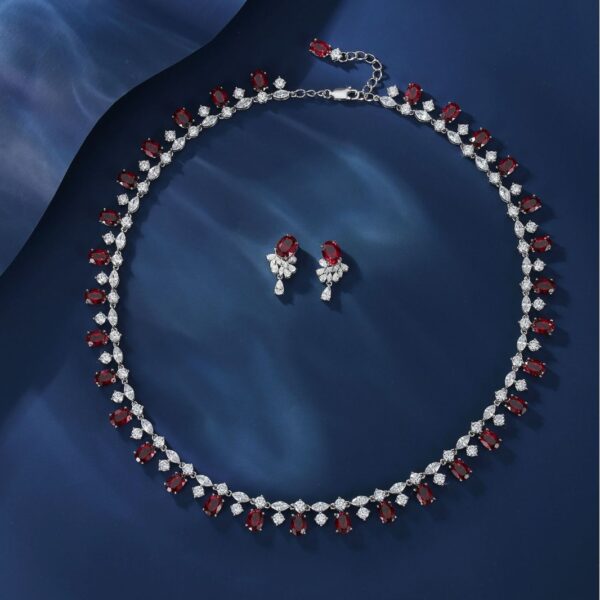 #122 S925 silver Light Luxury exquisite high-end 32-carat cultivated ruby necklace, 3.3ct stud earrings - Image 7