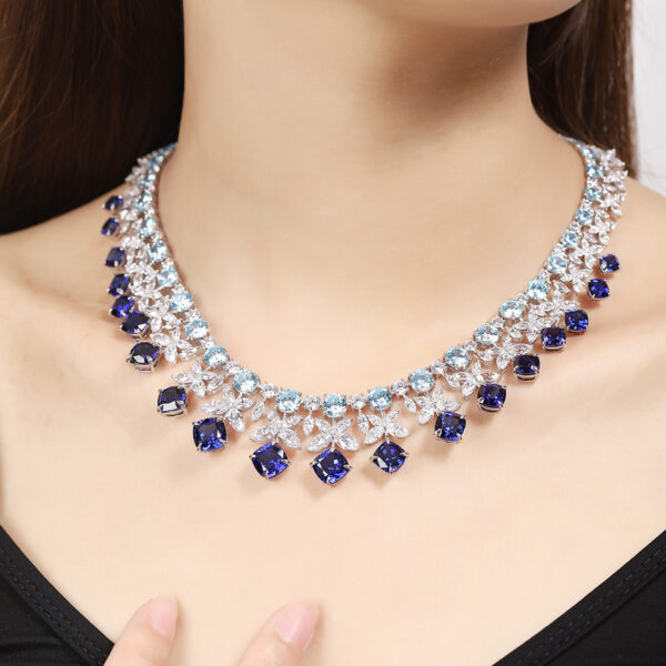 #272 S925 Silver Laboratory-Grown Sapphire Necklace for Ladies - Image 8