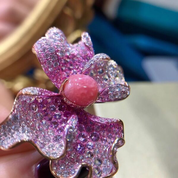395#High jewelry Fashion Natural Cherry Blossom Powder Conch Pearl Hole Bead Ring Main Stone 2.572 Carat 18k Gold with Diamond HL - Image 7