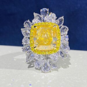 6666#GIA yellow diamond ring 5.92 carats cushion shaped luxury surround rose cut natural colored diamond ring ring ring for women