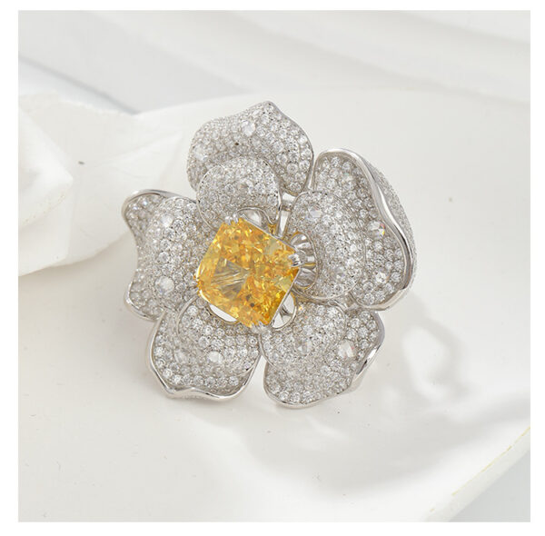 #167 Stylish and high-end floral design, square chamfered 10*10mm yellow ice flower cut high-carbon diamond ring - Image 15