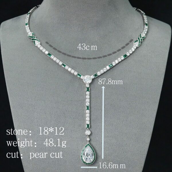 #194 925 Silver gold-plated necklace, high-carbon diamond pear-shaped water drop-cut wooden green Y-shaped chain for girls - Image 9