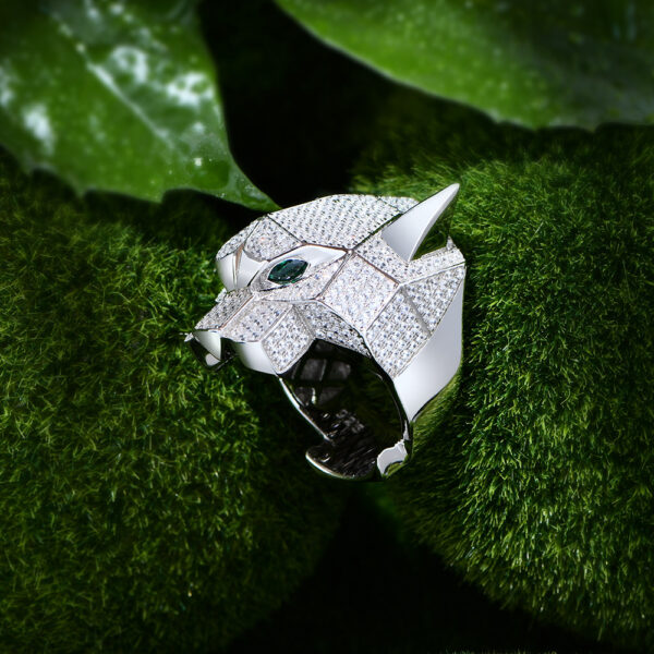 #205 S925 Silver micro-set zircon leopard head ring, a highly exaggerated and distinctive high-carbon diamond ring - Image 16