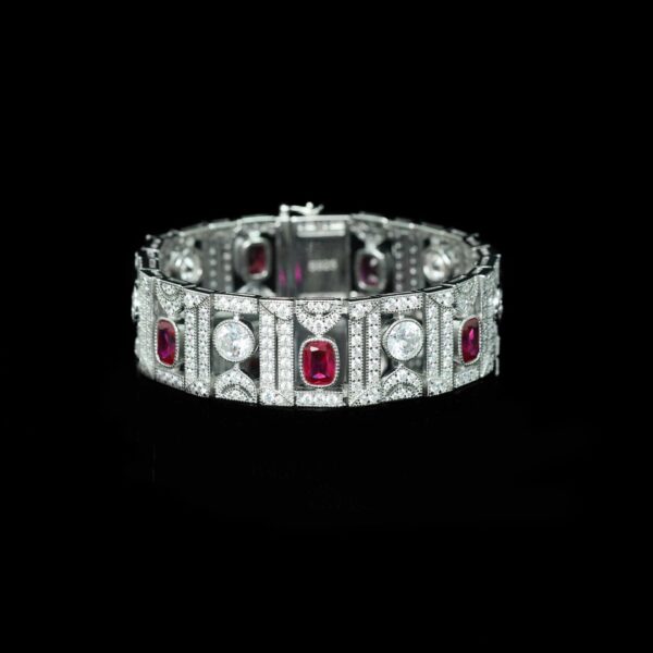#195 925 Silver-gold-plated bracelet, high-carbon diamond GRC cultivated ruby - pigeon blood synthetic red corundum pillow-shaped cut girls' bracelet - Image 8