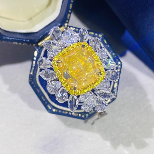 6666#GIA yellow diamond ring 5.92 carats cushion shaped luxury surround rose cut natural colored diamond ring ring ring for women - Image 6