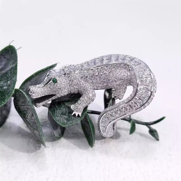 394#S925 silver plated platinum moissanite high-end fashion crocodile ring for men and women, European and American jewelry processing customization - Image 13