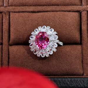 #138 S925 Silver Light Luxury, Exquisite and high-end 5-carat cultivated pink sapphire ring