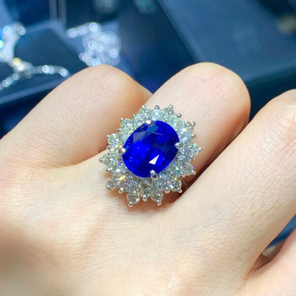 398#AIGS High Order Natural Sri Lanka Royal Blue Sapphire Ring Main Stone 7.21 carat pt with Natural Diamond - Image 6