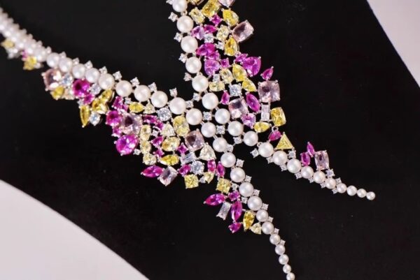 #102 925 Silver necklace and earrings with natural pearls and colored zircon - Image 8