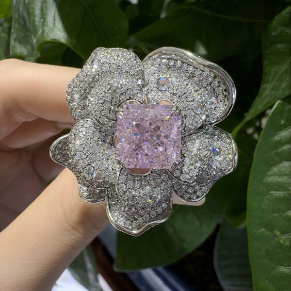 #167 Stylish and high-end floral design, square chamfered 10*10mm yellow ice flower cut high-carbon diamond ring - Image 17