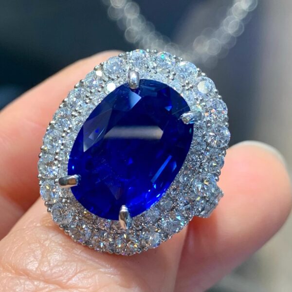 402#AIGS High Order Fashionable Natural Sri Lanka Royal Blue Sapphire Ring Main Stone 8.09 Carat ww - Image 3