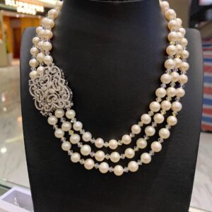 #108 Natural Freshwater Pearl Multi-Layer Necklace, pure silver set zircon pearl and crystal Necklace, retro necklace