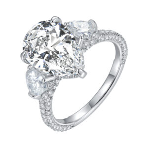 #154 S925 Silver Light Luxury, exquisite and high-end, 5-carat water drop grand set full Moissanite diamond ring