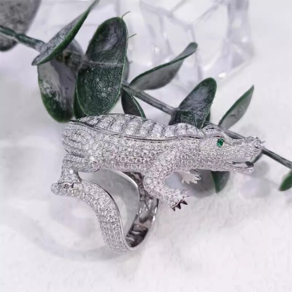 394#S925 silver plated platinum moissanite high-end fashion crocodile ring for men and women, European and American jewelry processing customization - Image 14