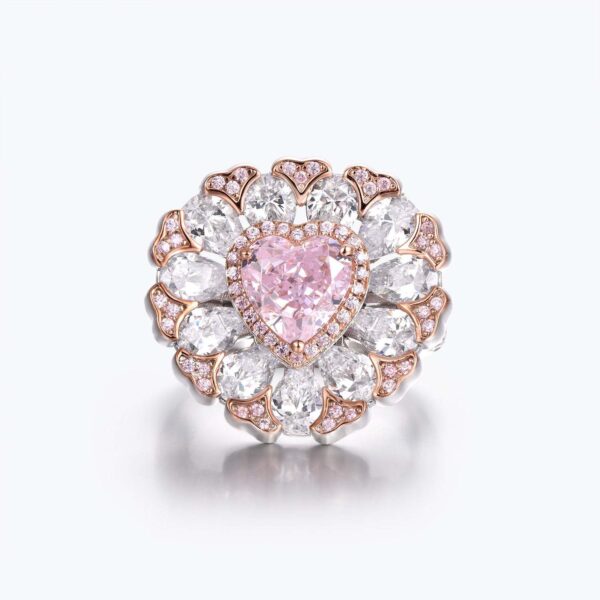 #279 New S925 Silver Sakura Pink Heart-shaped Zirconia Ring - Image 5