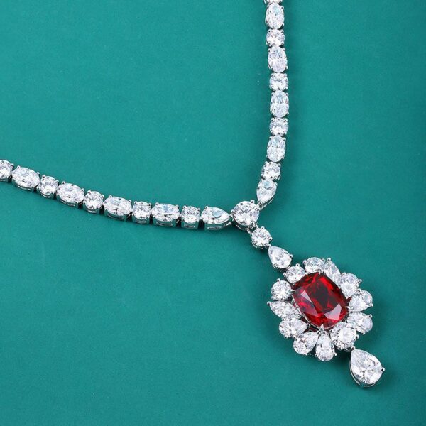 #271 S925 silver Laboratory-grown ruby pigeon-blood red ladies' necklace - Image 4