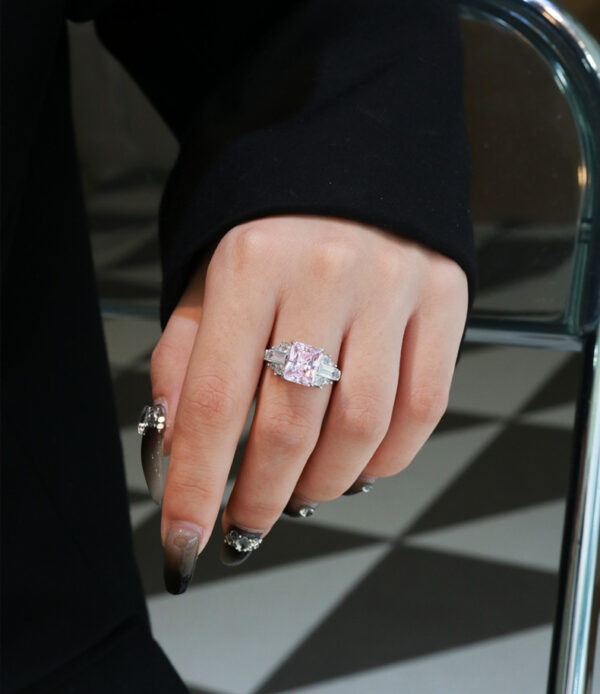 # 203 S925 Silver micro-set zircon 8*10 ice flower cut ring, high-carbon diamond square large diamond ring for girls - Image 16