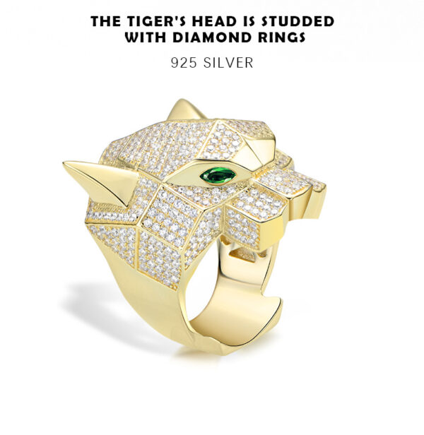#205 S925 Silver micro-set zircon leopard head ring, a highly exaggerated and distinctive high-carbon diamond ring - Image 17