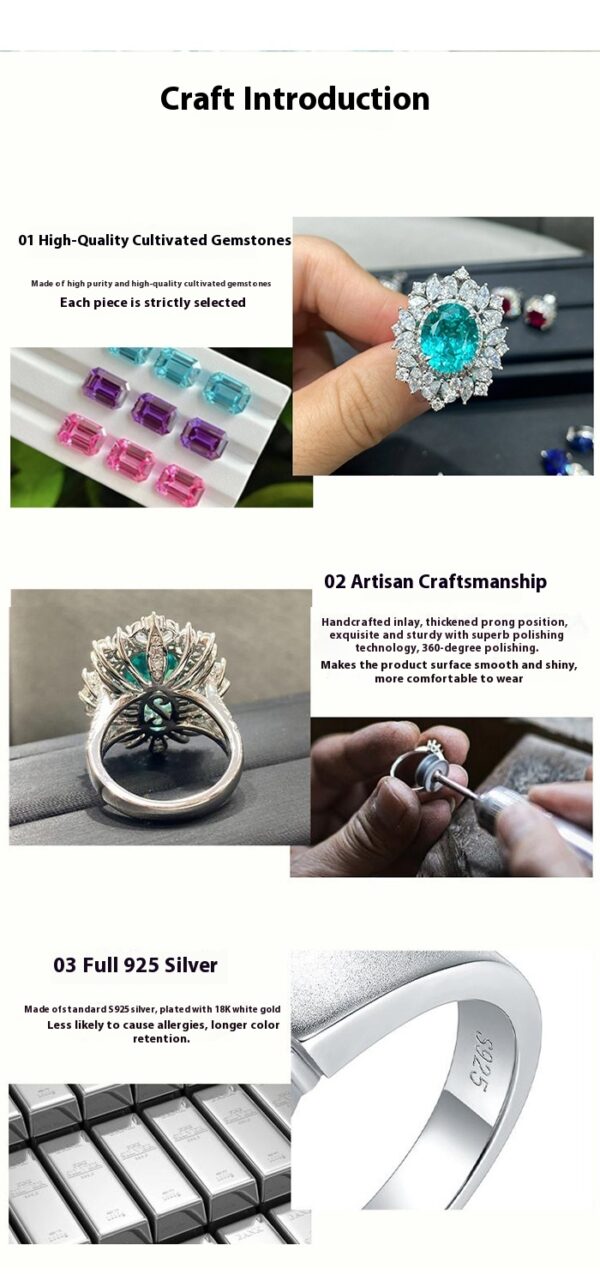 #150 S925 Silver Light Luxury Exquisite High-end Cultivated Paraiba Oval 6-carat ring - Image 7