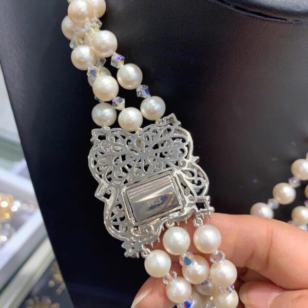 #108 Natural Freshwater Pearl Multi-Layer Necklace, pure silver set zircon pearl and crystal Necklace, retro necklace - Image 5