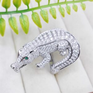 394#S925 silver plated platinum moissanite high-end fashion crocodile ring for men and women, European and American jewelry processing customization