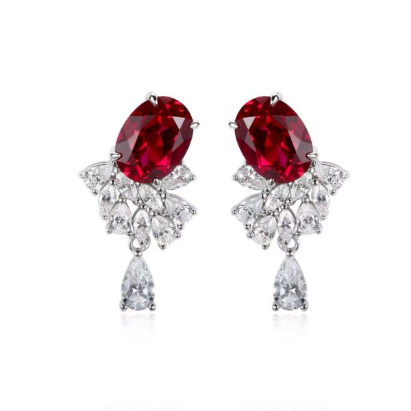 #122 S925 silver Light Luxury exquisite high-end 32-carat cultivated ruby necklace, 3.3ct stud earrings - Image 6